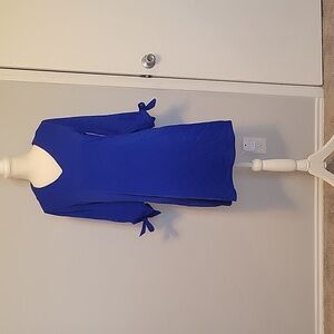 Belongsci V-Neck Royal Blue Shift Dress with Bow Sleeves - Size S